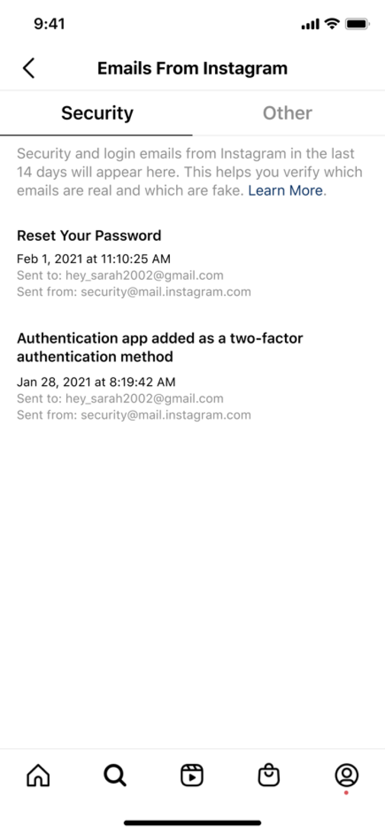 Two-factor authentication screen